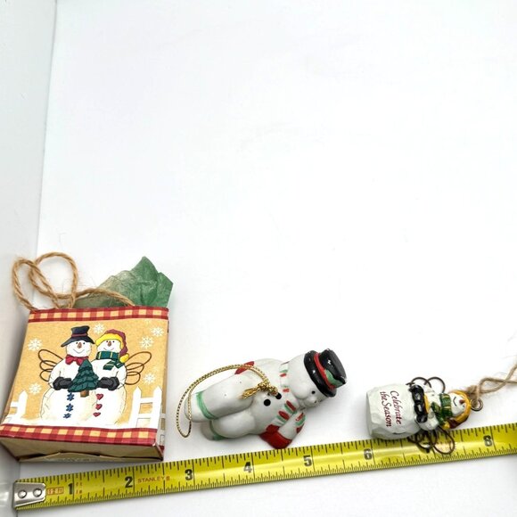 Set Of 3 Christmas SnowmanThemed Ornaments Resin Ceramic Paper Vintage - Picture 2 of 15